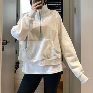 <span class=keywords><strong>Pull</strong></span> doublé Lulu <span class=keywords><strong>Original</strong></span> Label à col montant et demi-fermeture éclair, en polaire ample, pour le yoga, veste de sport brodée décontractée pour <span class=keywords><strong>femme</strong></span> - Product Image 1