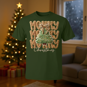 Camiseta con lazo de árbol de Navidad, de algodón verde, unisex, regalo navideño - Product Image 3