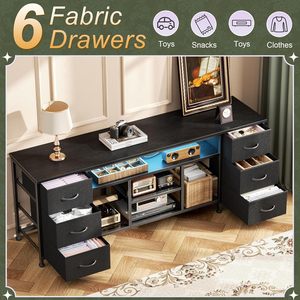 Mueble para TV con Estantes Abiertos para Dormitorio, Soporte para TV Negro, Centro de Entretenimiento, Tomas de Corriente, Cajones de Tela, Cómoda - Product Image 5