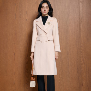 Women's Double Breasted Wool Coat Mid Length Solid Color Polyester Woven Autumn Winter Fashion Korean Style Elegant Look - Product Image 2