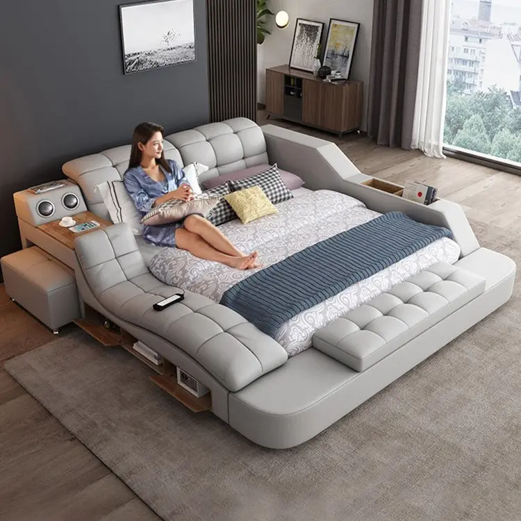 Modern dan Sederhana Tatami Lembut Penuh Tempat Tidur Bergaya Eropa Master Kamar Tidur Besar dengan Tempat Tidur Single 1.8M Double Kulit Tempat Tidur