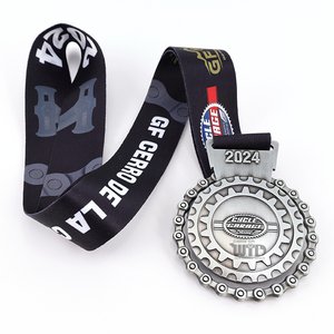 Medaglia Sportiva Personalizzata per Ciclismo con Nastri, <span class=keywords><strong>Logo</strong></span> Inciso 3D in Lega di Zinco Placcata Argento - Product Image 4