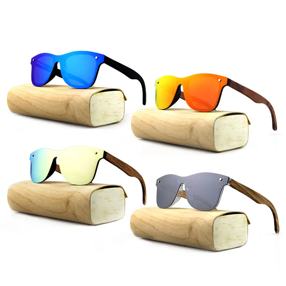 2023 yüksek kalite yeni varış ayna lens ahşap gözlük özel logo ayna düz lens ahşap bambu güneş gözlüğü