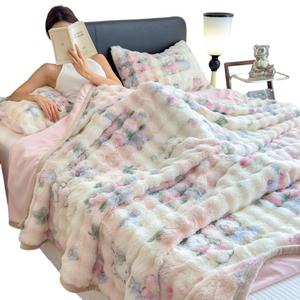 Milk Fleece Blanket 180x200-220cm Thickened <b>Double</b> Sided Cartoon Pattern Winter <b>Bedding</b> Soft Fluffy Cover <b>Girl</b> Style - Product Image 5
