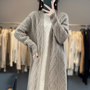 En otoño e invierno, el nuevo cárdigan LARGO DE Cachemira para mujer, abrigo grueso de punto retorcido, abrigo de lana hasta la rodilla. - Product Image 4