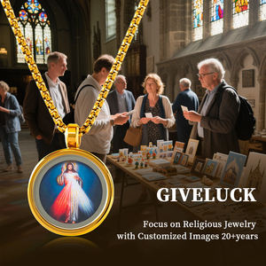 Pendentif Jésus la Divine Miséricorde GIVELUCK avec un design <span class=keywords><strong>de</strong></span> rayons radieux, collier religieux en acier inoxydable pour la dévotion catholique - Product Image 6