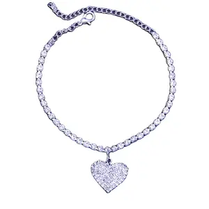 High Quality Foot Jewelry Full Diamond Rhinestone Tennis Chain Adjustable Anklet With Heart Pendant
