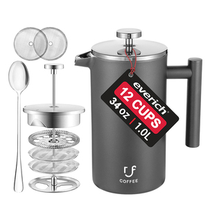 Filtro de acero inoxidable de pared aislado con logotipo personalizado <span class=keywords><strong>1000</strong></span> <span class=keywords><strong>ml</strong></span> Fácil de limpiar Prensa francesa Émbolo de café - Product Image 2