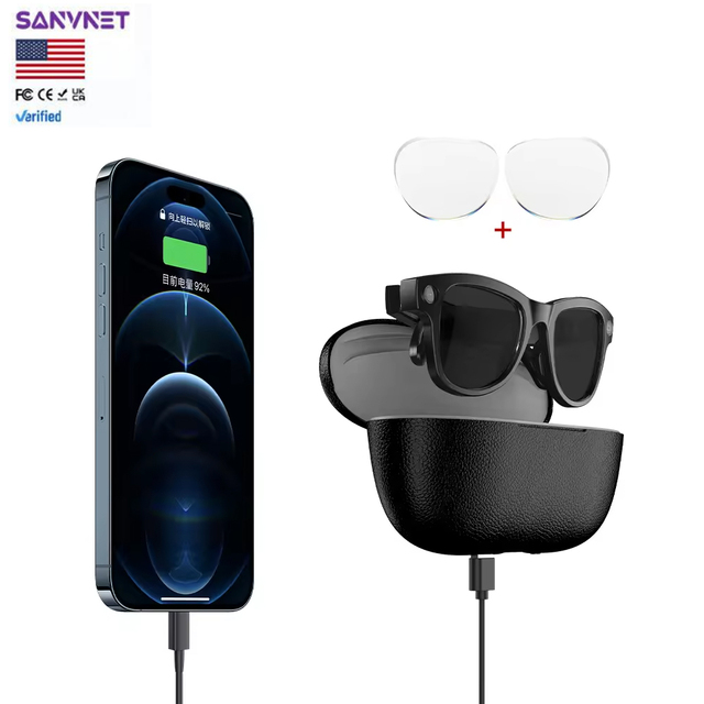 US Stock 2026 SANVNET GS5 MAX 4K Smart Glasses Charging Case 8MP Camera BT Call Sports Sunglasses AI Translation IP67 Waterproof