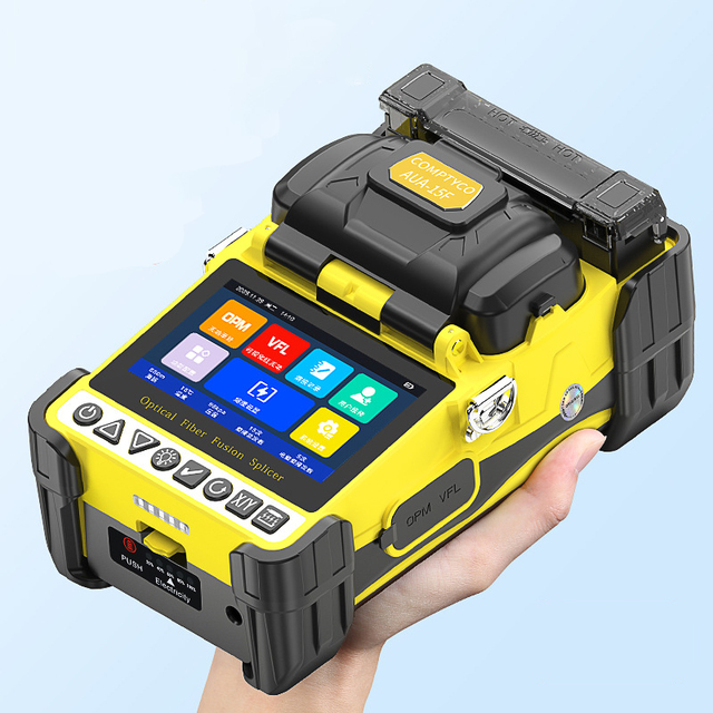 AUA-15F Mini Fusion Splicer 6 Motors Core Alignment Fiber Splicing Machine with OPM VFL 4.3 Inch HD Touch Screen 5000mAh Battery