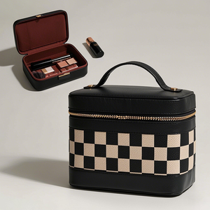 <strong>Manufacturer</strong> Retro Checkerboard Vegan Leather PU Waterproof Portable <strong>Cosmetic</strong> <strong>Bag</strong> Skin Care <strong>Cosmetic</strong> Storage <strong>Bag</strong> - Product Image 5