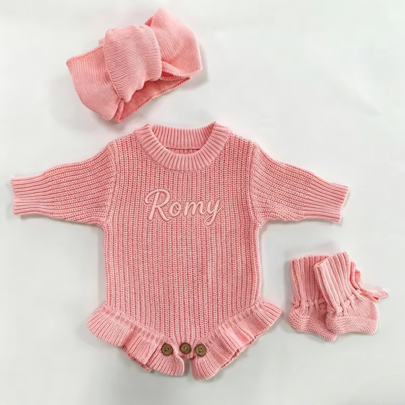 Custom Embroidered Baby Sweater Jumpsuit – Personalized Birthday Gift Baby Climbing Suit for Infants & Toddlers