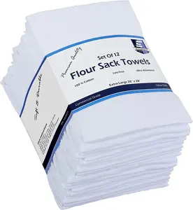 White Plain Cotton Kitchen Flour Sack Towels 28" x 28" Dish Cloths Machine Washable for Cleaning & Drying Dish Tea Towel