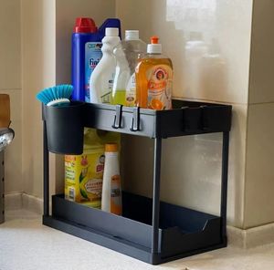 2 टियर बाथरूम कैबिनेट आयोजक सिंक आयोजकों और बाथरूम के लिए भंडारण के तहत स्लाइडिंग टोकरी के साथ बहु-उद्देश्य - Product Image 6