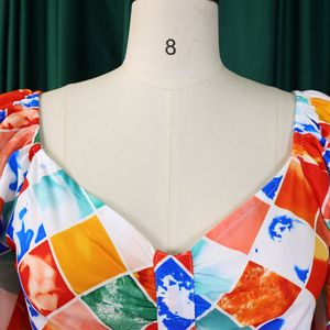 ชุดเซ็ต 2 ชิ้น เสื้อคอวีพิมพ์ลาย กระโปรงยาวจีบ สำหรับผู้หญิงแอฟริกัน แฟชั่น - Product Image 5