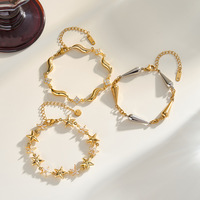 Bracelet en acier inoxydable plaqué or 18 carats sous vide, design étoile à cinq branches et goutte d'eau, serti de zircone cubique, style transfrontalier européen et américain