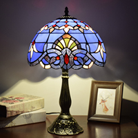 12 Inch Amerika Ruang Tamu Kamar Tidur Rumah Barang Membaca Lampu Antik Lampu Tiffany Lampu Meja Biru Laut Kaca Patri