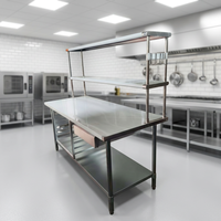 Table de travail en acier inoxydable pour cuisine commerciale, étagère à double niveau certifiée NSF, robuste, à bords carrés, ignifuge