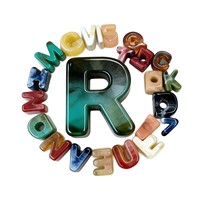 Perles en marbre turquoise à grand trou, lettres sélectionnables, pour porte-clés, artisanat, bracelets et fabrication de bijoux