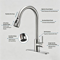 Robinet de cuisine en acier inoxydable 304 avec douchette extractible, finition nickel brossé, eau chaude et froide, pour évier de cuisine - Vente en gros usine