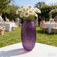 Vase en verre texturé violet, vase décoratif pour fleurs, pour la décoration de table, décoration de la maison, cadeau, vente en gros