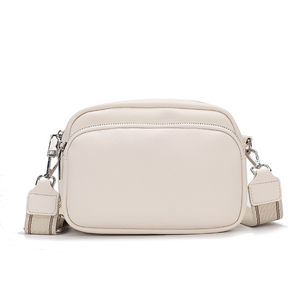 Bolso bandolera de piel sintética color crema, bolso de hombro texturizado con cremallera, bolso de pecho para el día a día - Product Image 1