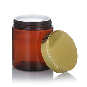 Sang Trọng Hổ Phách Rõ Ràng Mỹ Phẩm <span class=keywords><strong>Container</strong></span> 50Ml 80Ml 100Ml <span class=keywords><strong>150Ml</strong></span> 250Ml <span class=keywords><strong>Pet</strong></span> Nhựa Kem Jar Với Vàng Mạ Nắp - Product Image 2