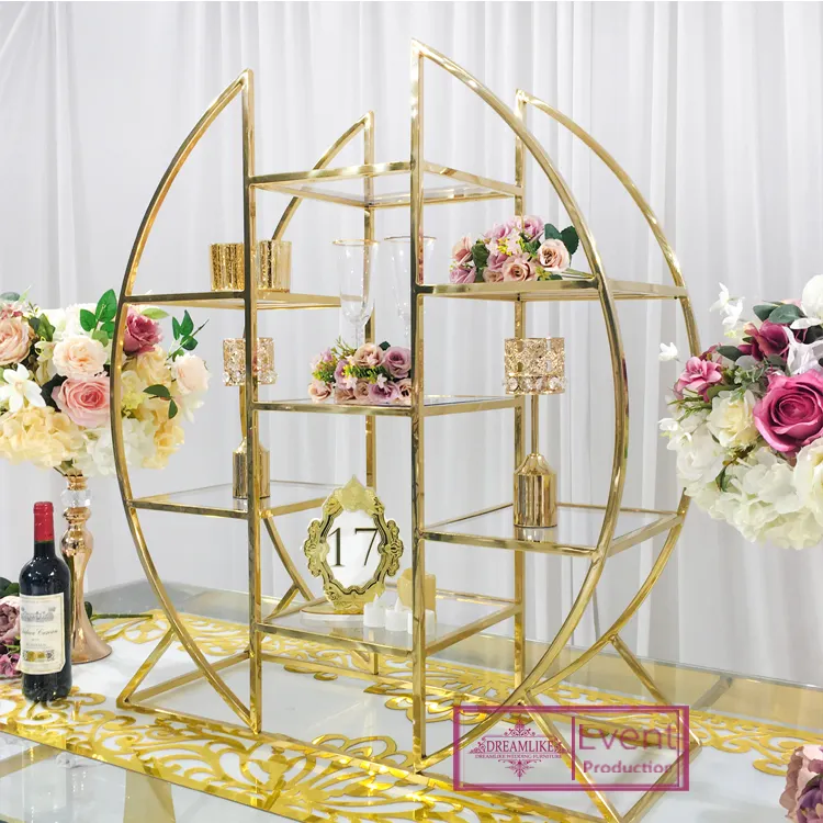 Marka yeni düğün etkinlikleri paslanmaz çelik altın metal masa centerpiece ekran standı düğün dekorasyon