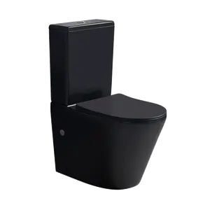 Matte black two-piece washdown rimless WC with soft closing UF seat creamic european style gravity flushing toilet sanitary ware