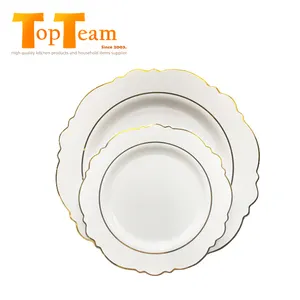 7.5" flower plastic wedding plates disposable for ice cream dessert gold rim flower design plate