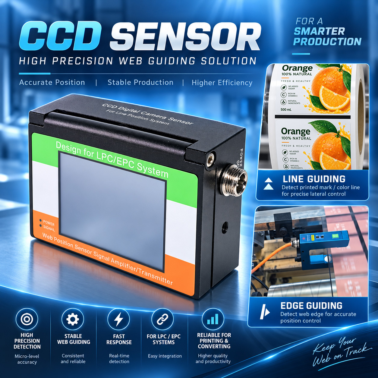 XW Machinery 0.01mm High Accuracy Color <strong>Sensor</strong> CCD Web Edge <strong>Guiding</strong> <strong>Sensor</strong> with 1 Year Warranty for Film Paper Converting Line