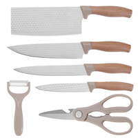 Ensemble de couteaux de cuisine, couteau de chef avec éplucheur et ciseaux, 6 pièces, lames en acier inoxydable revêtues, manches en plastique