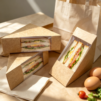 Boîte à sandwich de qualité alimentaire avec logo personnalisé, boîte à bolas de riz jetable en papier kraft avec fenêtre transparente