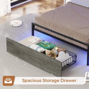 Twin <strong>Bed</strong> <strong>Frames</strong> LED Charging Station Upholstered Storage Headboard <strong>Platform</strong> <strong>Bed</strong> <strong>Frame</strong> Drawer No Box Spring Needed Easy Assembly - Product Image 6