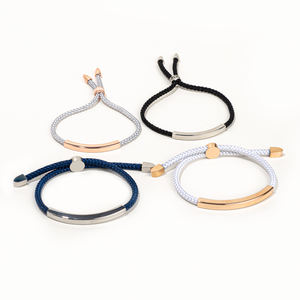 Pulseras <span class=keywords><strong>de</strong></span> Barra Grabables Personalizadas, Chapadas en Oro <span class=keywords><strong>de</strong></span> 18k, Ajustables, con Cordón Trenzado Colorido para Hombres y Mujeres - Product Image 1