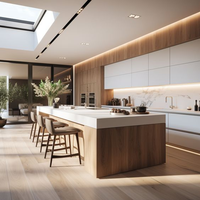 Armoires de cuisine en contreplaqué MDF avec finition laquée mate, îlot de cuisine, armoire de rangement en aggloméré, évier pour appartement