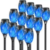 Lampe de jardin solaire LED 51/96 super lumineuse, étanche IP68, avec détecteur de mouvement, effet flamme, pour pelouse