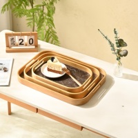 Honvidora Hot Press Integrated Bamboo Tray Hollow Handles 3D Embossed Phoenix Tail Leather Base Multipurpose Storage Organizer.
