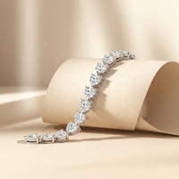 Bracelet Tennis de Luxe Scintillant en Argent Sterling 925 pour Femme, Bijou Fin pour Soirée, Moissanite VVS1 6,5 mm 1 carat, Coupe Cœur, Plein Moissanite