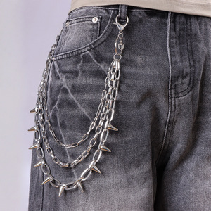 Multi Layered Gunmetal Black Studded Waist <b>Chain</b> With Spike Rivet Design For Daily Wear Hip Hop Fashion Accessory - Product Image 2