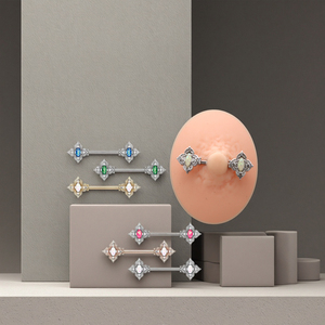 Anello Vintage del bilanciere del capezzolo in cristallo in acciaio inossidabile <span class=keywords><strong>gioielli</strong></span> placcato oro Piercing al capezzolo <span class=keywords><strong>per</strong></span> donna uomo - Product Image 3