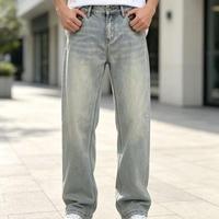 Jeans vintage personnalisés délavés, coupe droite, pour homme, usage quotidien, style baggy, vente en gros