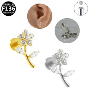 Clous d'oreilles en titane F136 plaqués or stériles avec zircon, bijoux de lèvre, piercing pour femmes, cadeau - Product Image 5