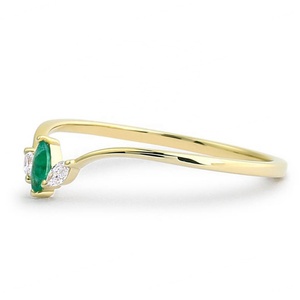 925 Sterling Silver 14k Yellow Gold Plating Marquise Marquise <b>Emerald</b> <b>Ring</b> - Product Image 2