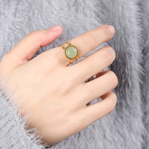 JD Women Vintage Golden Round Cabochon Adjustable <strong>Ring</strong> Jewelry Natural Stone Agate <strong>Quartz</strong> Jasper Stainless Steel Open <strong>Rings</strong> - Product Image 6
