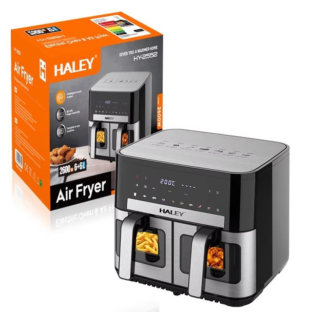 HALEY Dual Basket Air Fryer Digital Touch Screen Independent Temperature Control Sync Cook Function Large Capacity Family Meal
