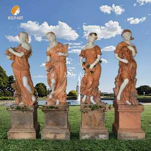 Estatua de <span class=keywords><strong>Mujer</strong></span> de las Cuatro Estaciones Tallada a Mano en Mármol Rojo de Tamaño Real para Decoración de Exteriores, MILY - Product Image 6