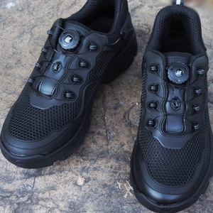 <b>Men's</b> Black Low-Top Training Shoes With Automatic Buckle Breathable Non-Slip Sole <b>For</b> Fitness And Commuting - Product Image 1