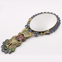 Mini miroir à main et peigne orné de paon, 1 pièce, cadeau créatif Vintage, Bronze rond décoré