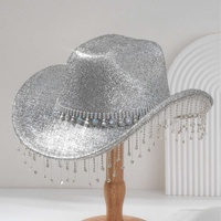 Chapeaux de Cowboy en Gros à Paillettes Dorées, Perles et Strass, Franges, pour Festivals de Musique Disco et Fêtes